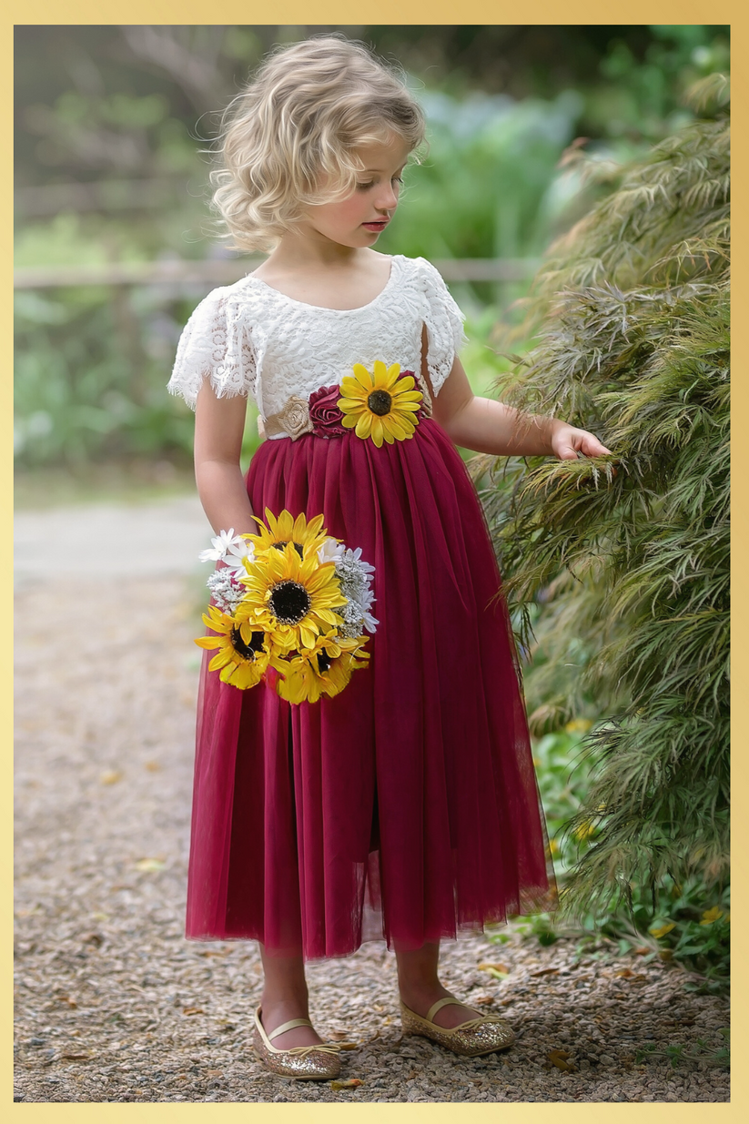 The Tulip - Burgundy Flower Girl Dress - Flower Sash
