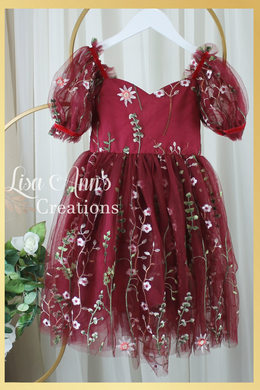 The Fall Wildflower - Girls Floral Dress - Burgundy
