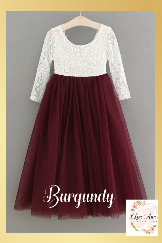 Flower girl dress in burgundy or wine tulle