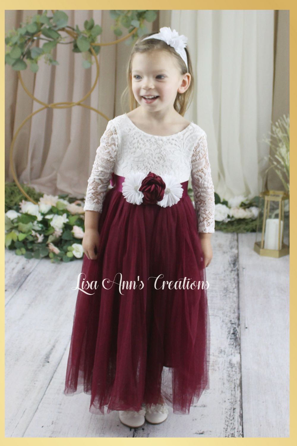 The Tulip - Burgundy Flower Girl Dress - Flower Sash