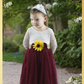 flower girl dress in burgundy tulle and white lace