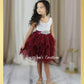 flower girl dress in burgundy tulle with sleeveless white lace bodice for wedding