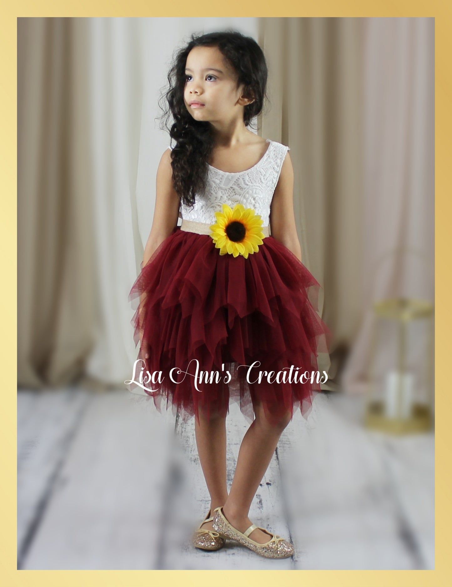 Sunflower flower girl dress for spring or summer wedding