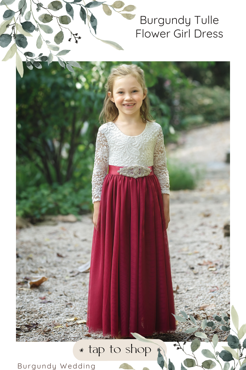 The Tulip - Burgundy Flower Girl Dress - Flower Sash