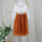 Toddler flower girl dress in burnt orange tulle and white lace