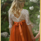 Junior Bridesmaid Dress in Burnt Orange Tulle and white lace