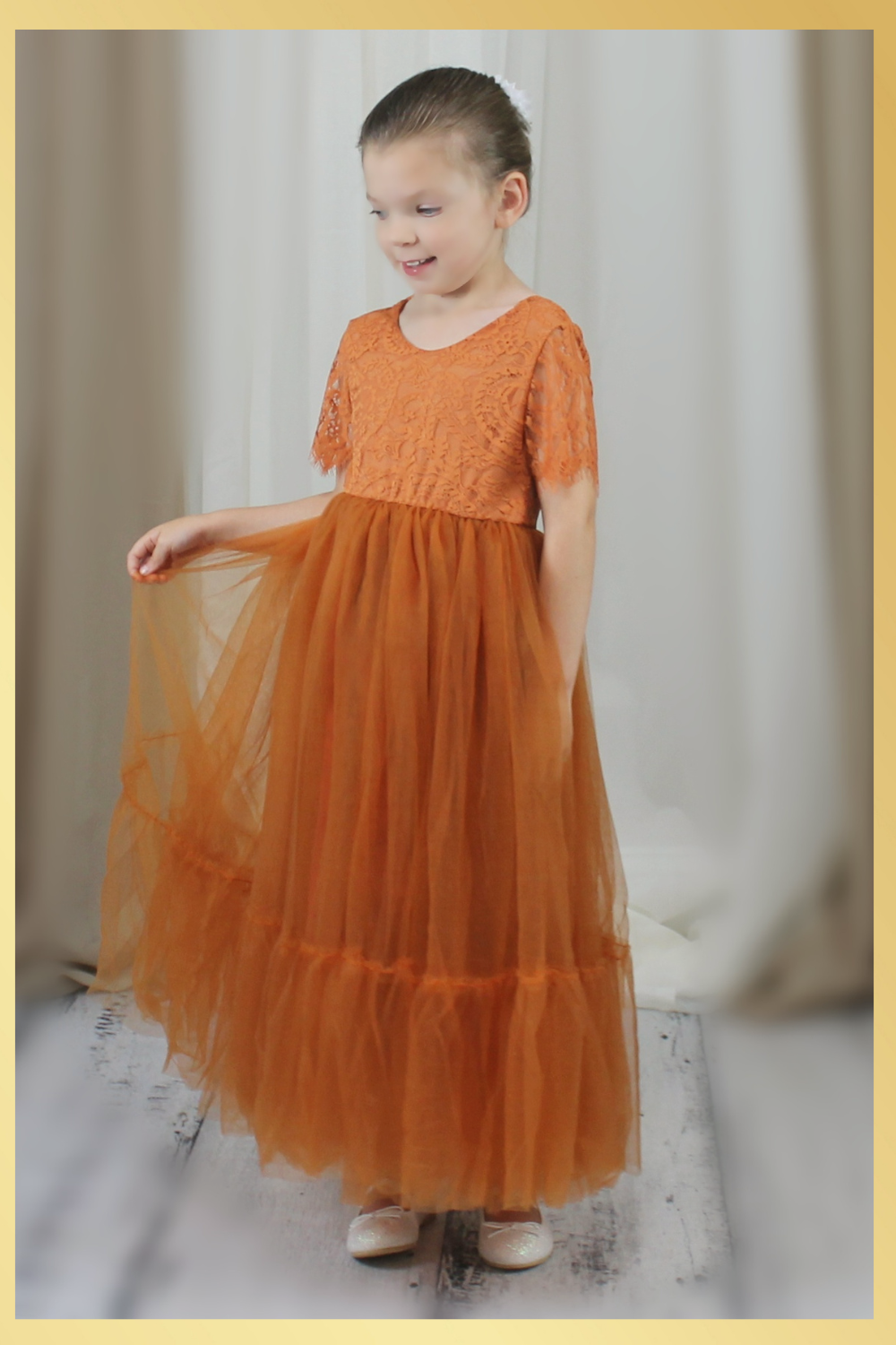 Flower Girl Dress in Burnt Orange for Spring and Fall Weddings