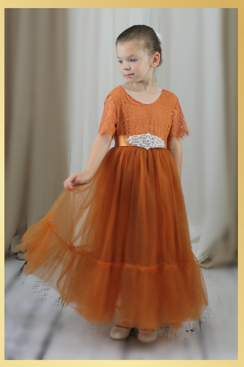 Girls Burnt Orange Dress for Special Occasions