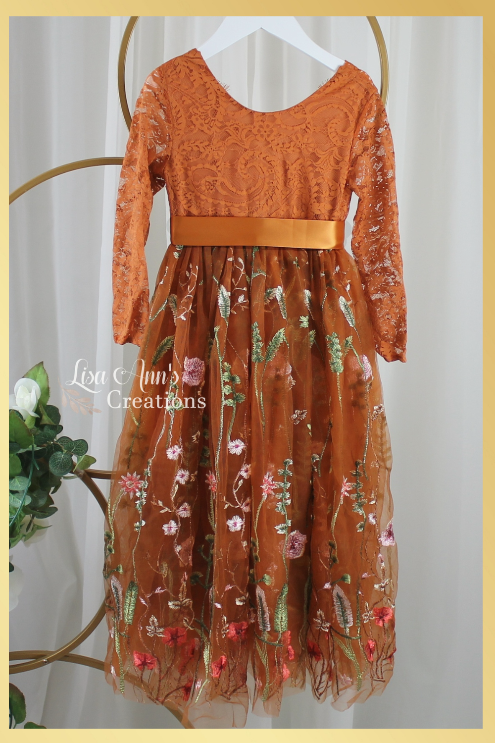 Burnt Orange Floral Flower Girl Dress or any Special Occasion 6 / Dress/Plain Sash Burnt Orange Floral Flower Girl Dress or any Special Occasion 6 / Dress/Plain Sash