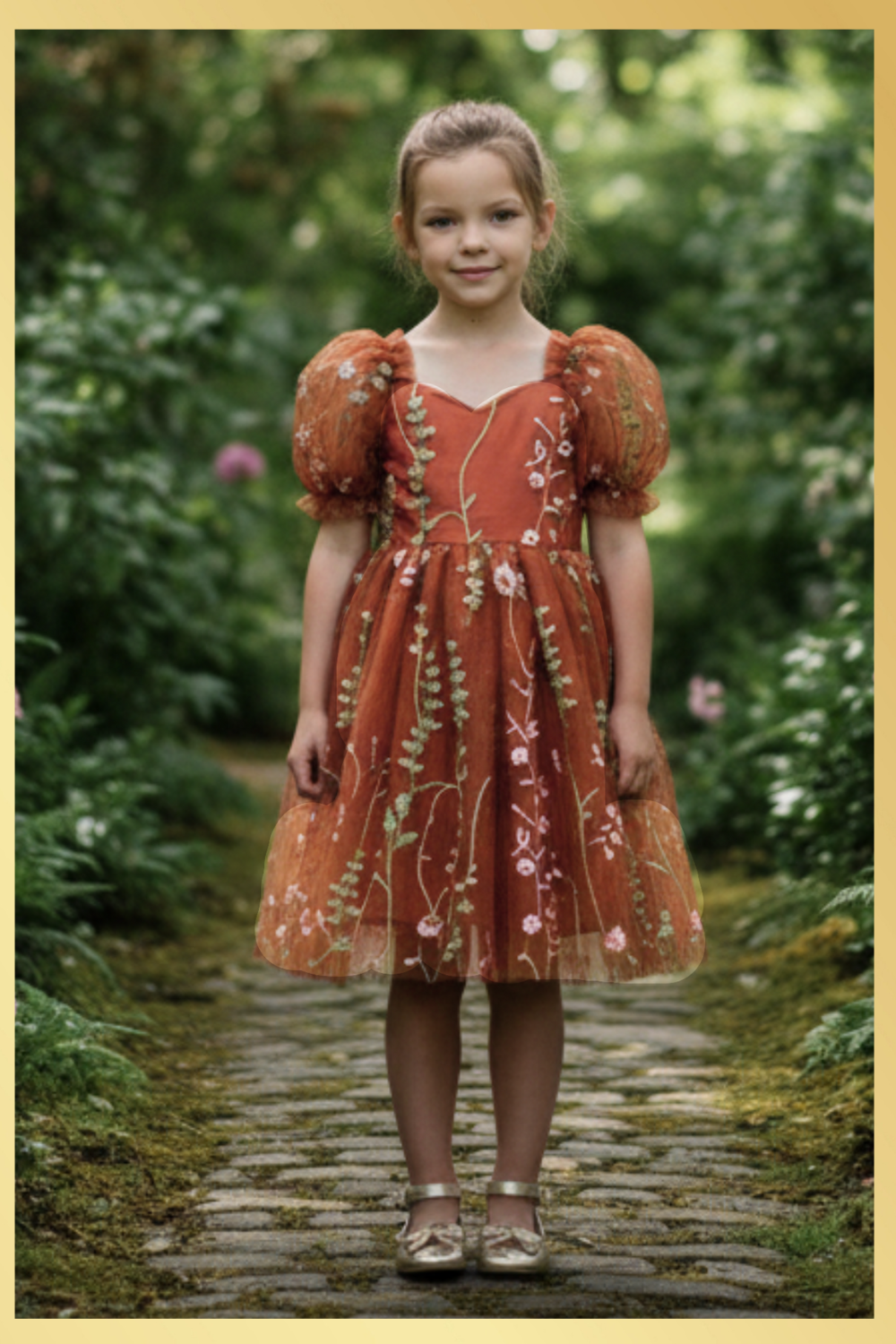 Flower Girl Dress in burnt orange floral