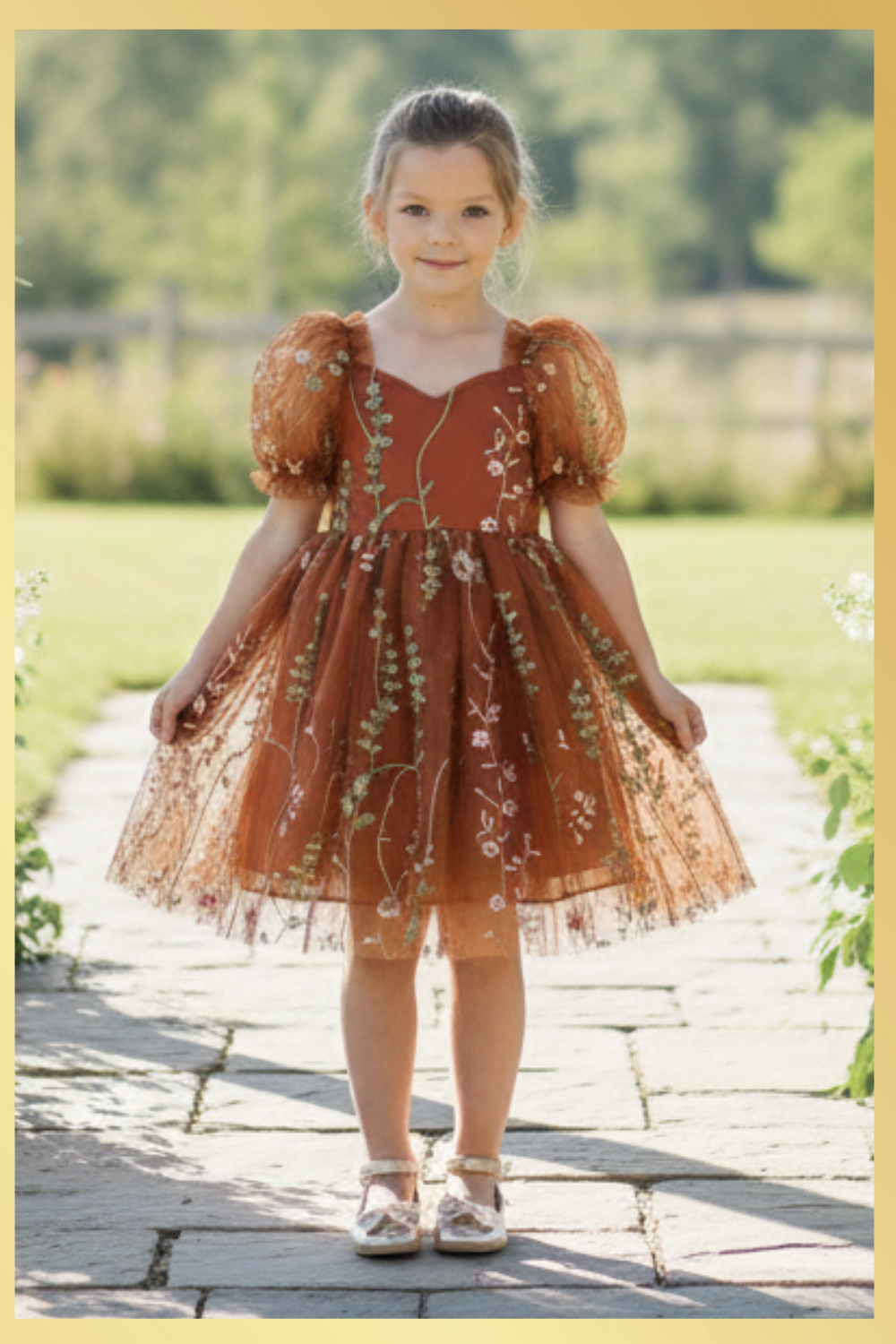 Flower Girl Dress in burnt orange floral