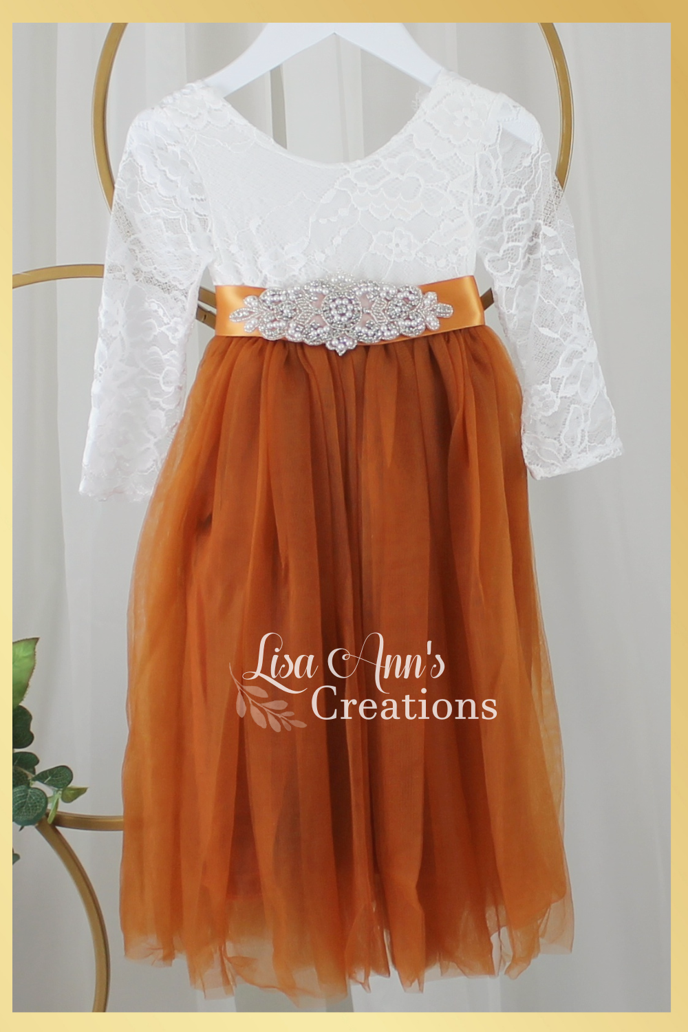 Burnt Orange Flower Girl Dress Long Sleeve Junior Bridesmaid Tulle Dress 11/12 / Dress/Jewel Sash Burnt Orange Flower Girl Dress Long Sleeve Junior Bridesmaid Tulle Dress 11/12 / Dress/Jewel Sash