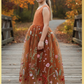 Burnt orange floral embroidery girls' dress. Sleeveless lace sleeves with a floral full length style. perfect for flower girls and special occasions. sizes for babies, toddlers and preteens. 
