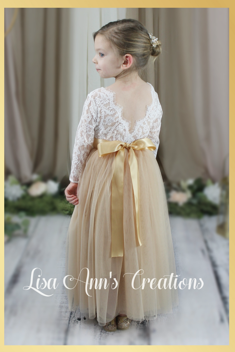 Flower Girl Dress Champagne Tulle Bohemian Style Lisa Ann's Creations Flower Girl Dress Champagne Tulle Bohemian Style Lisa Ann's Creations
