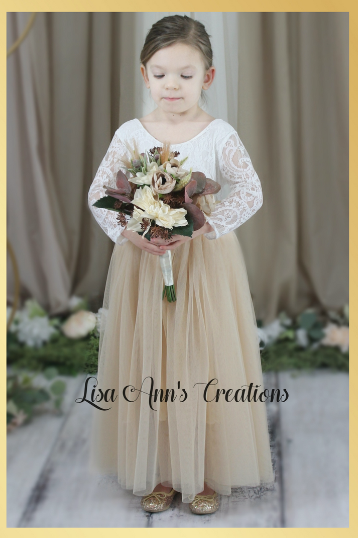 Flower Girl Dress Champagne Tulle Bohemian Style – Lisa Ann's Creations