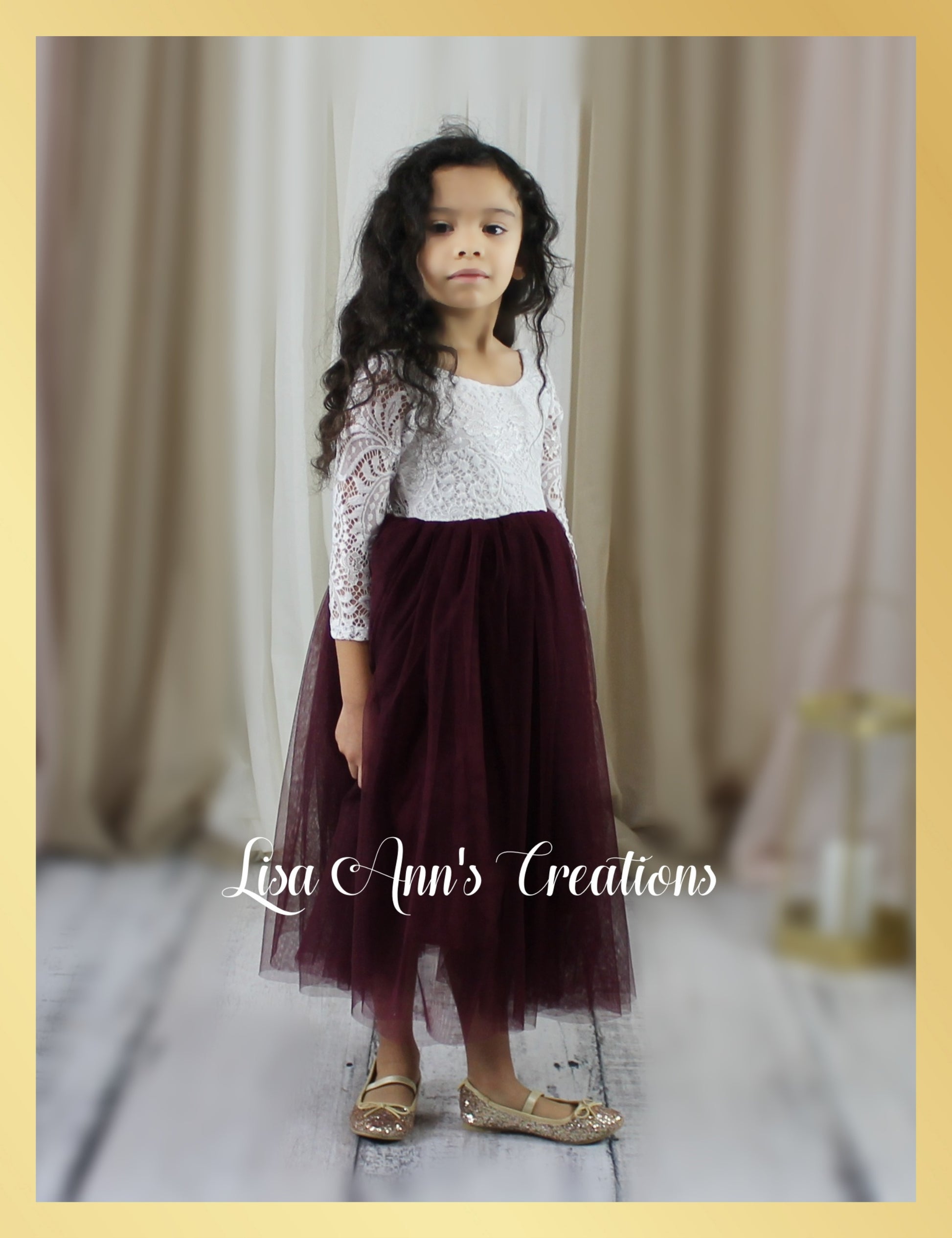 Flower Girl Dress Dark Plum Boho Long Sleeve Junior Bridesmaid Dress Lisa Ann's Creations Flower Girl Dress Dark Plum Boho Long Sleeve Junior Bridesmaid Dress Lisa Ann's Creations