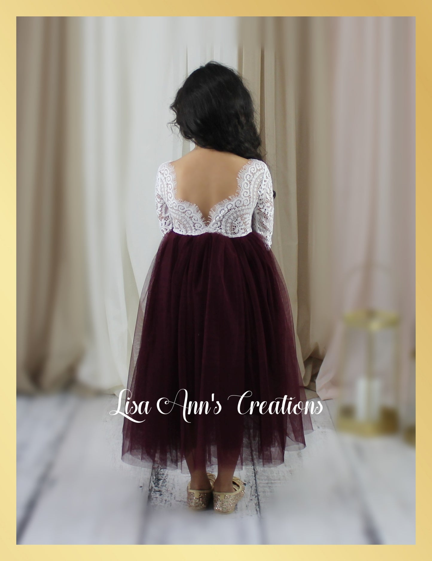 Flower Girl Dress Dark Plum Boho Long Sleeve Junior Bridesmaid Dress 11/12
