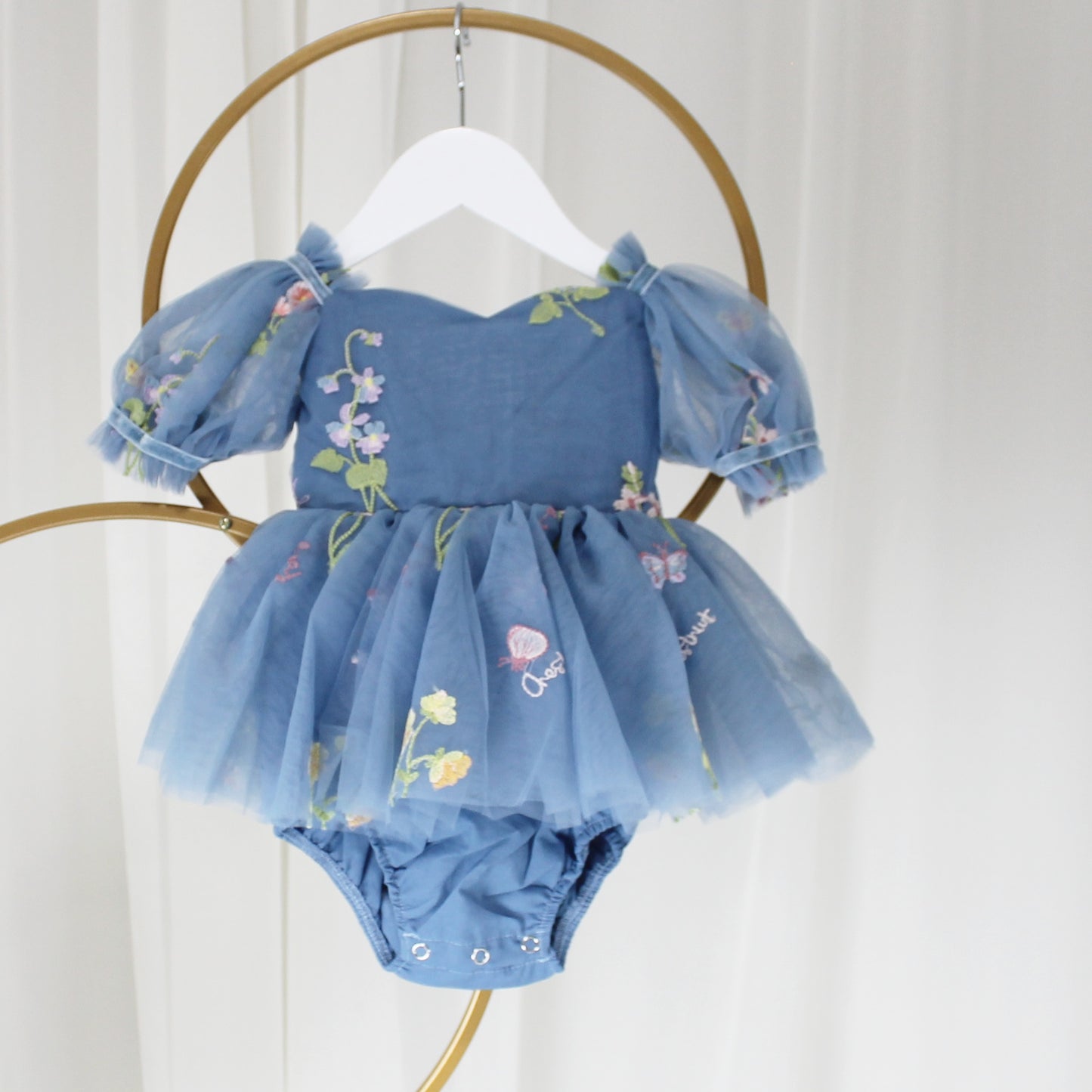 The Wildflower - Baby Floral Dress - Dusty Blue