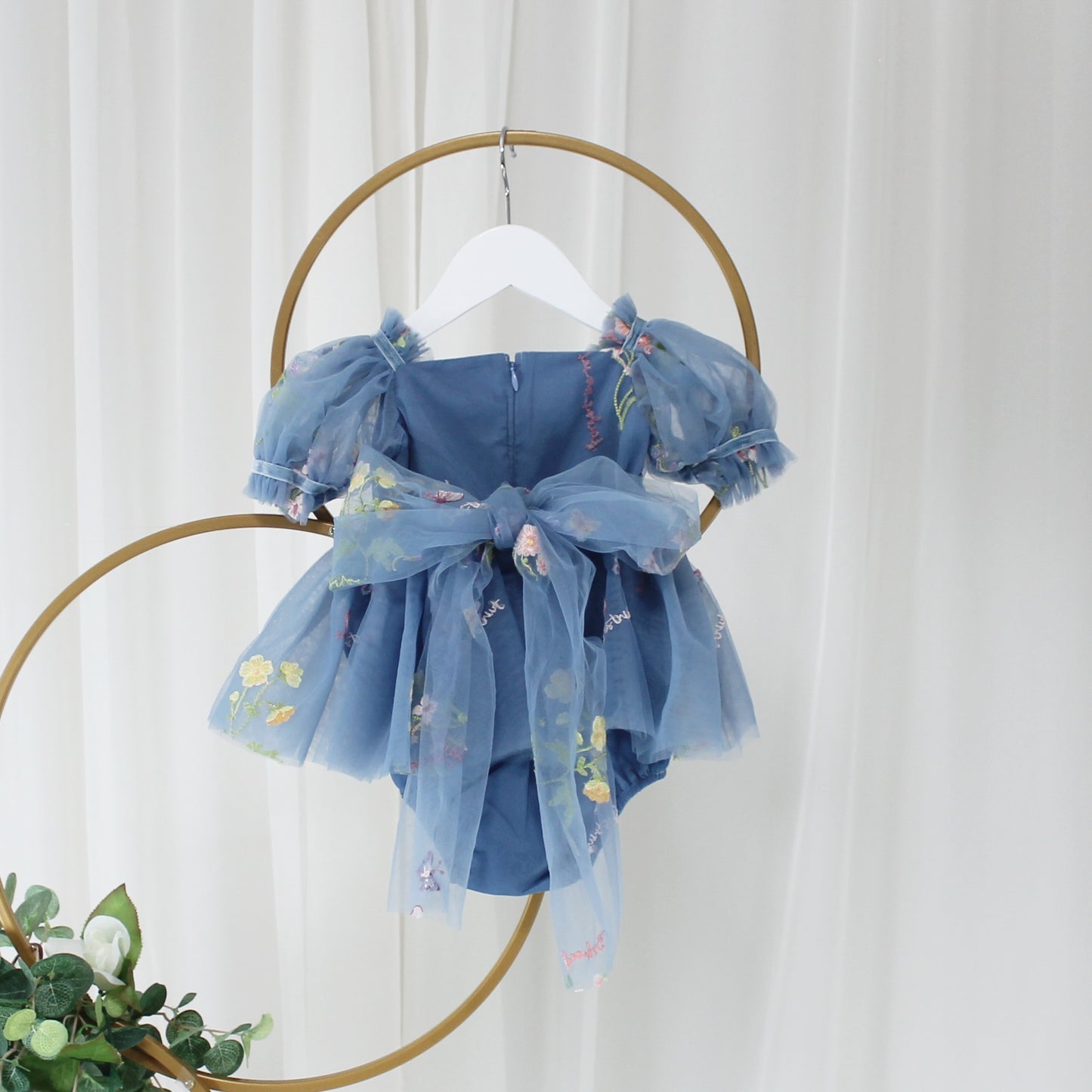 The Wildflower - Baby Floral Dress - Dusty Blue
