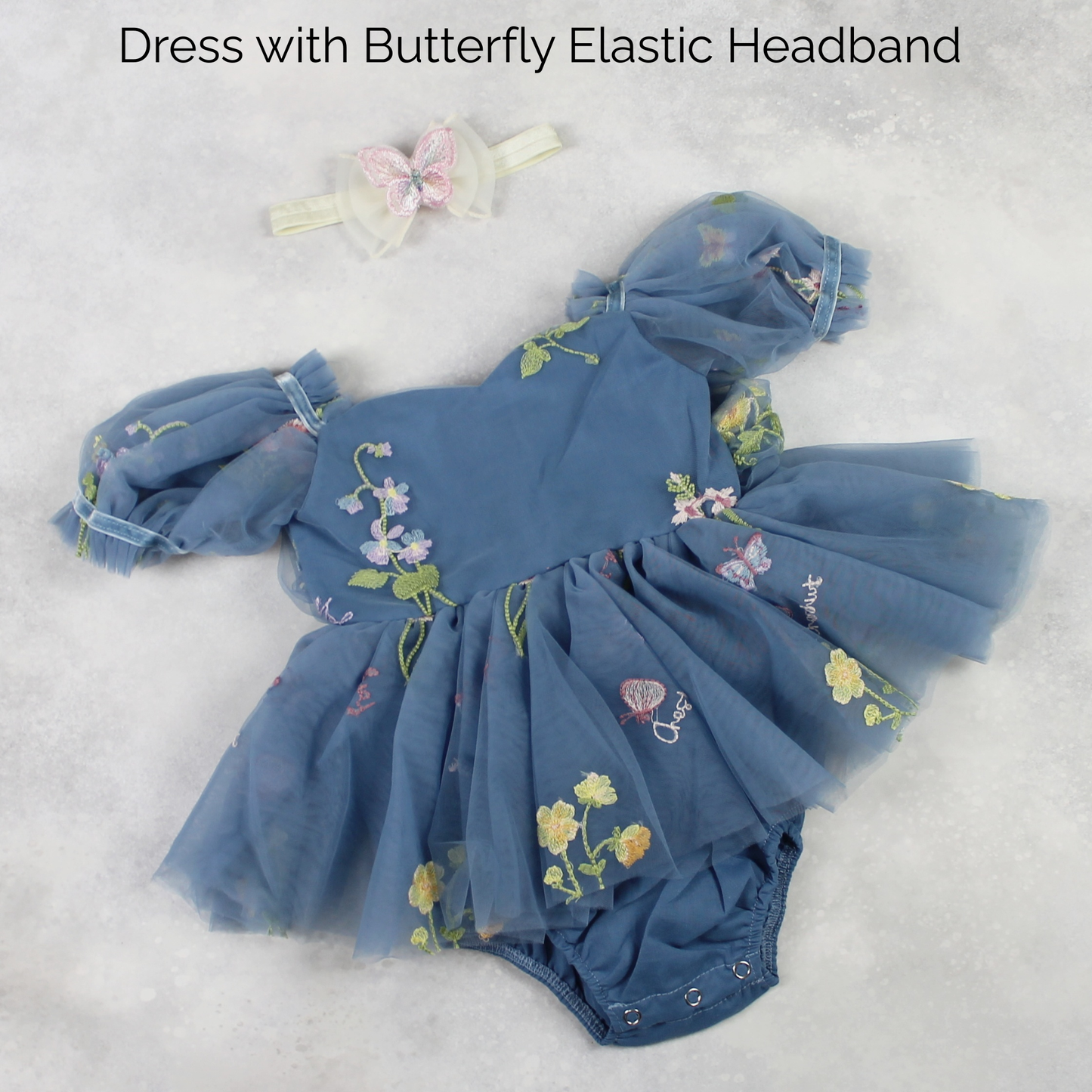 The Wildflower - Baby Floral Dress - Dusty Blue