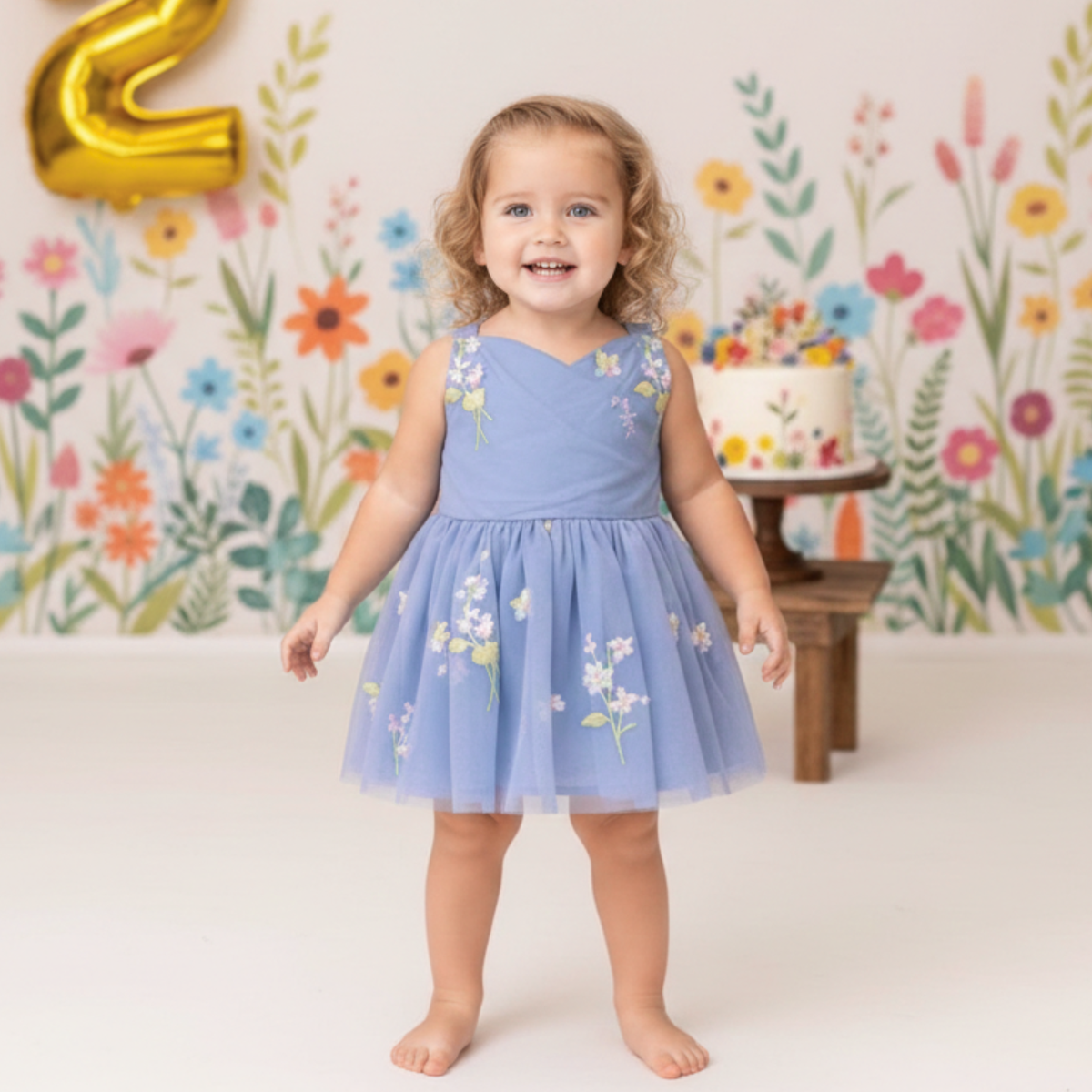 The Gardenia - Baby Floral Dress - Dusty Blue
