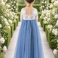 Dusty Blue Flower Girl Dress in tulle and lace