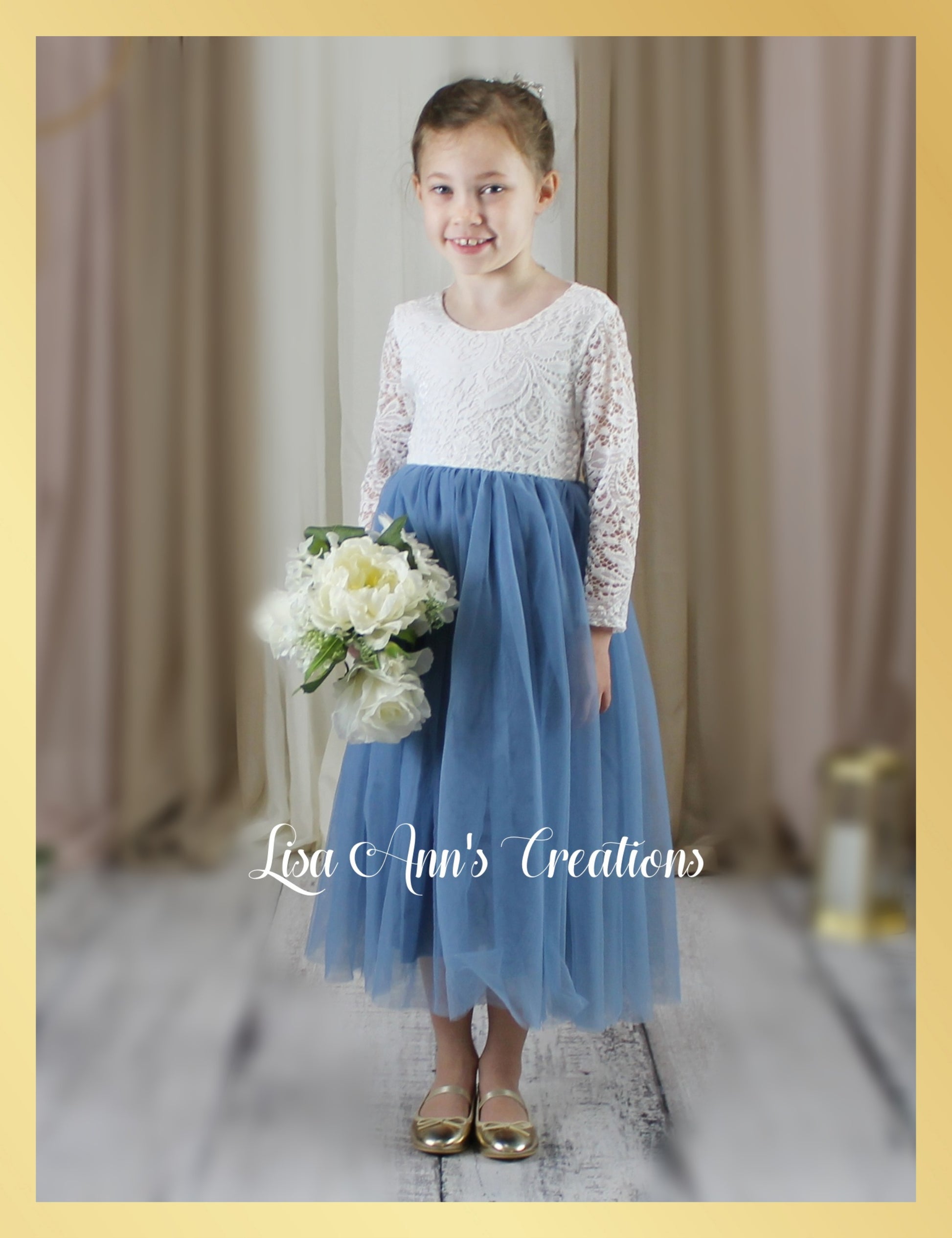 Flower Girl dress in dusty blue for wedding