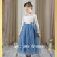 dusty blue flower girl dress in tulle and white lace