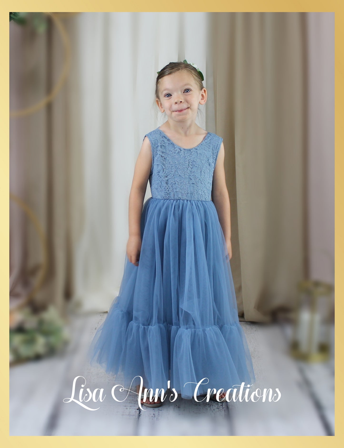 Dusty Blue flower girl dress tulle and lace mermaid style