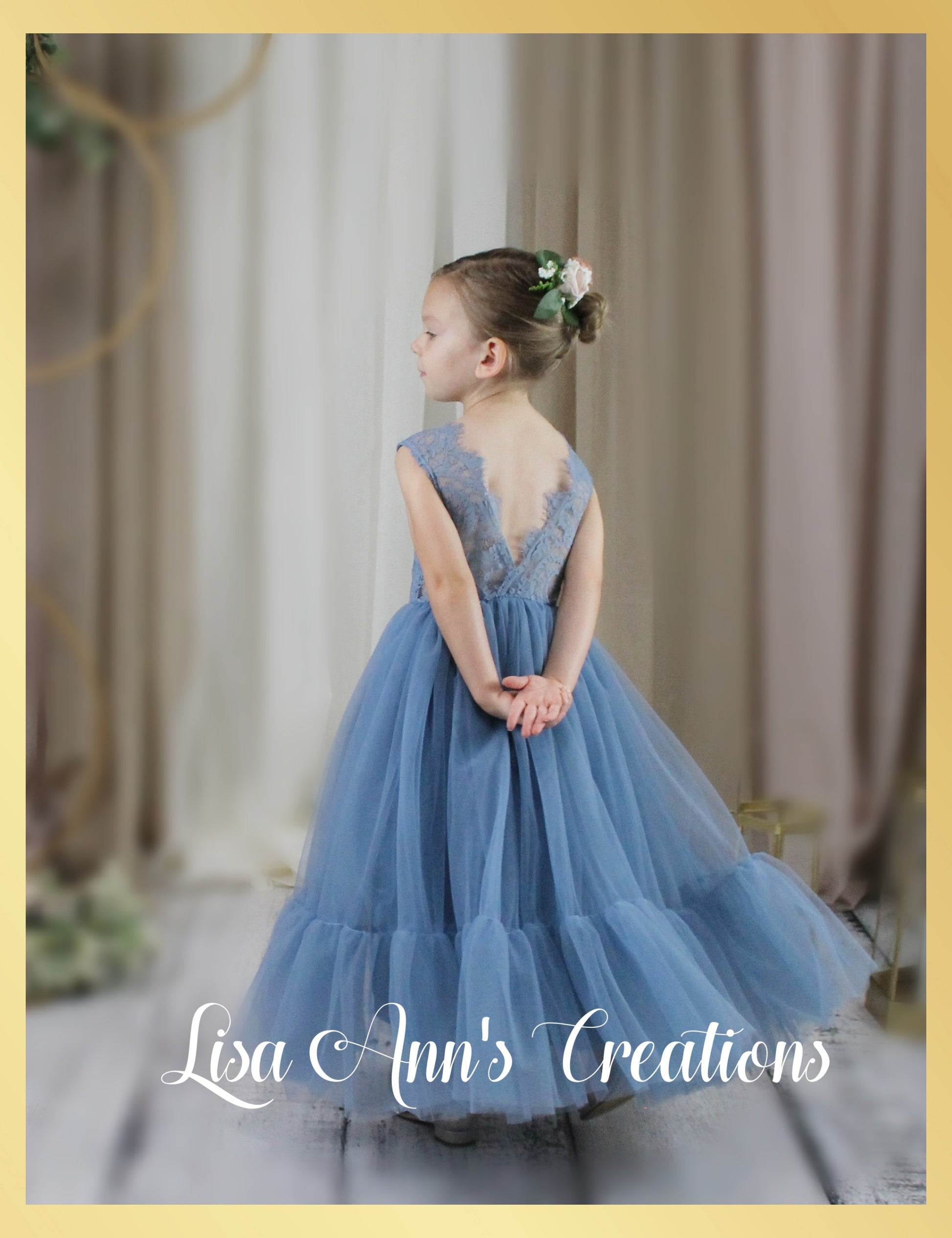 Flower Girl Dress Dusty Blue Mermaid Style Tulle Sleeveless Lace 2T Flower Girl Dress Dusty Blue Mermaid Style Tulle Sleeveless Lace 2T