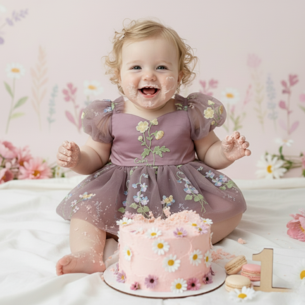 baby flower girl dress in a dusty purple tulle
