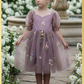 Girls Dress dress in dusty purple floral embroidery flowers for fairy and wildflower birthday parties. 
