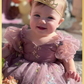 Baby Girl first birthday dress in dusty purple floral embroidery flowers for fairy and wildflower birthday parties. 
