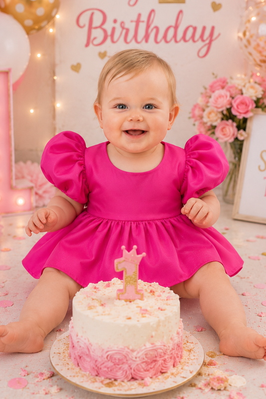 first birthday dress for baby girl in fuchsia 