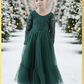 Girls Green Christmas Dress in lace and tulle