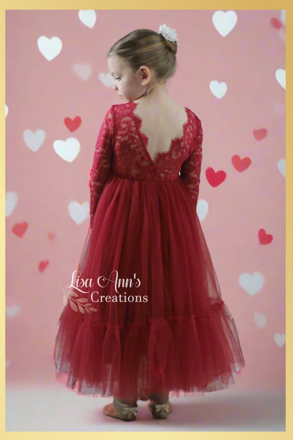 Girls Valentines Day Dress in Wine Red