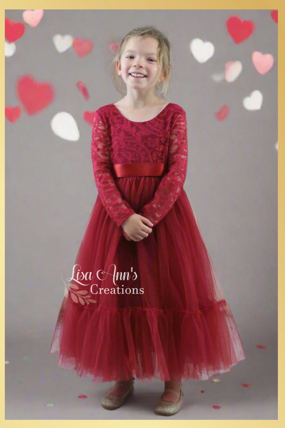Girls Valentines Day Dress in Wine Red