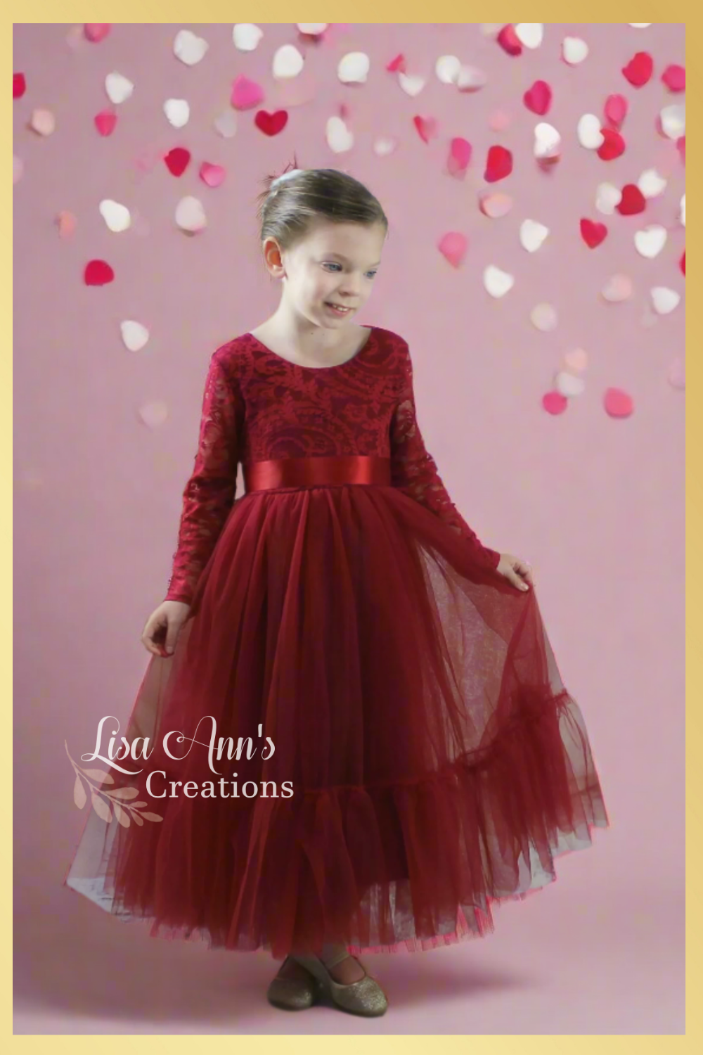 Girls Valentines Day Dress in Wine Red