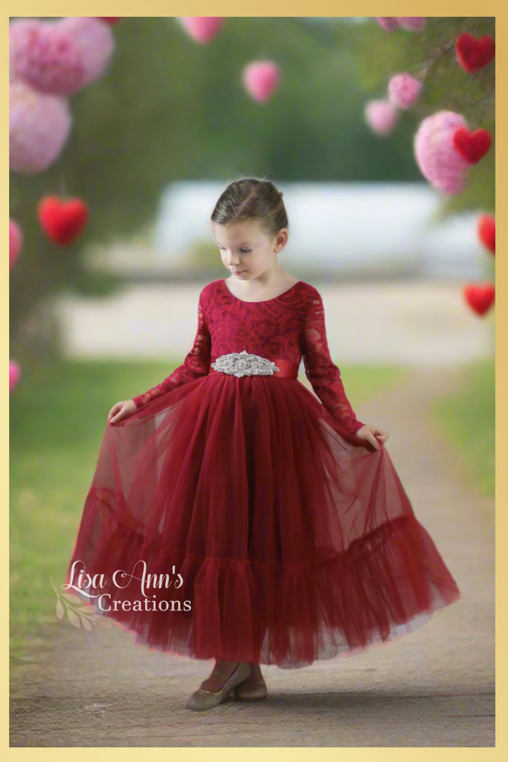 Girls Valentines Day Dress in Wine Red
