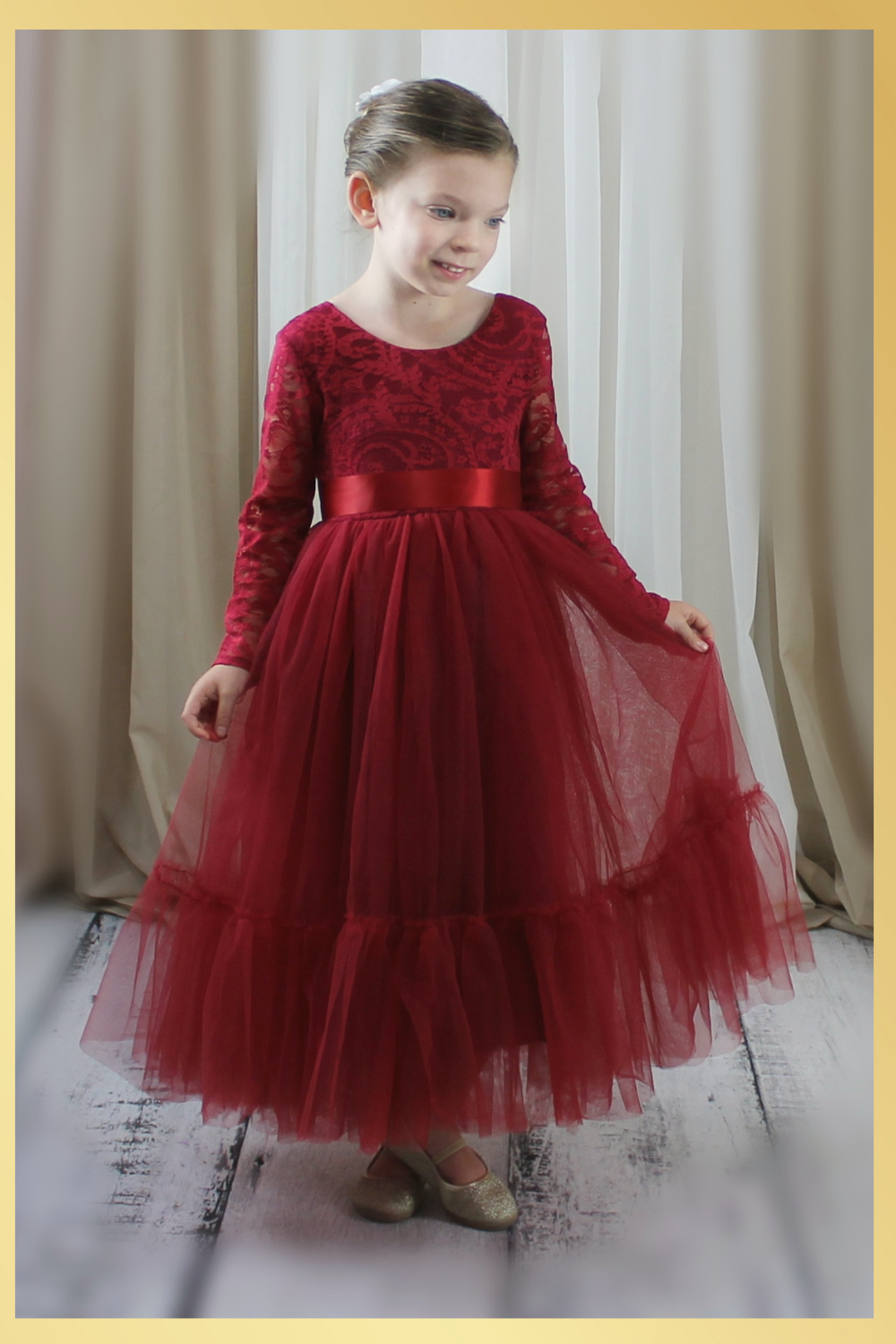 Wine Red Flower Girl Dress