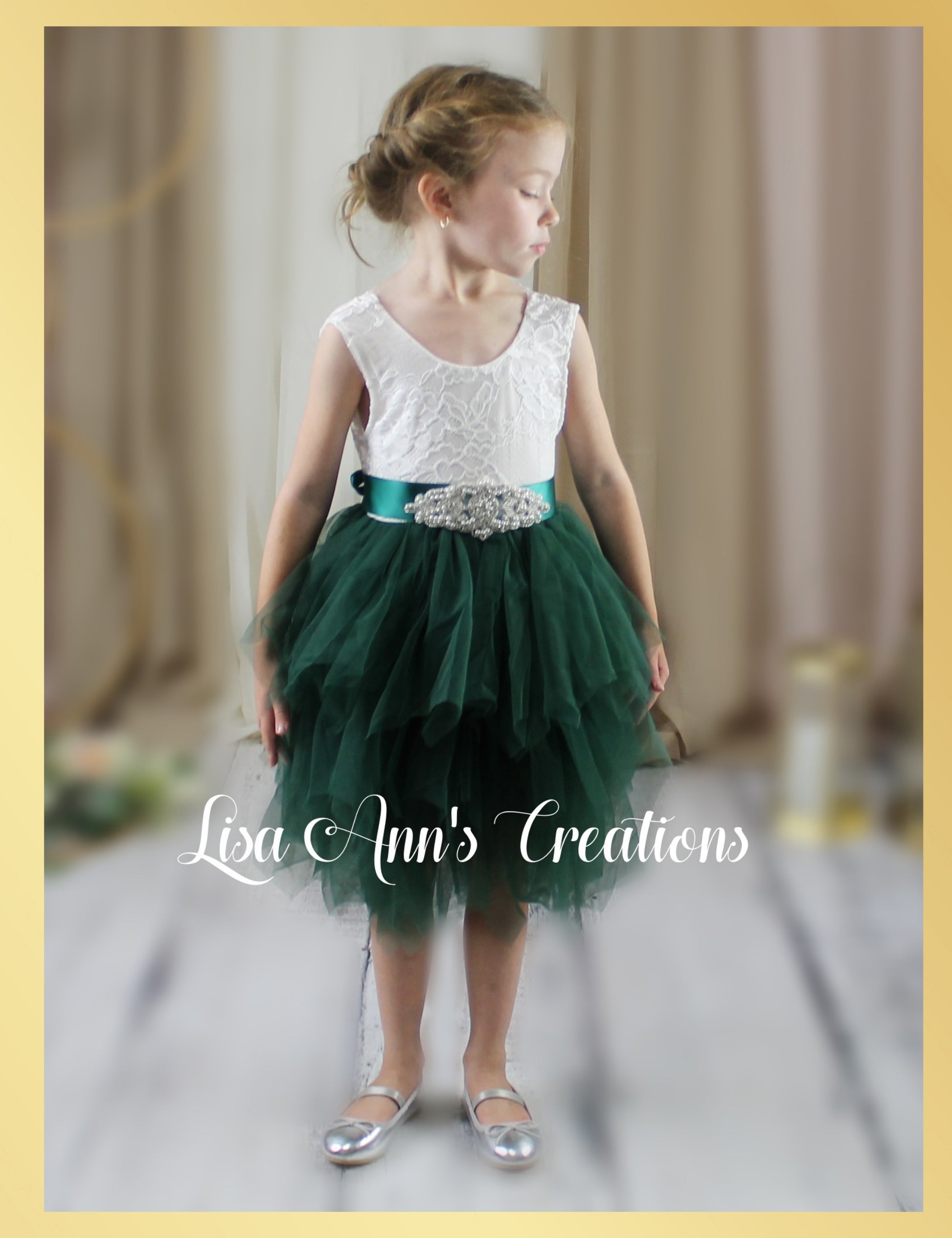 fairy flower girl dress in hunter green
