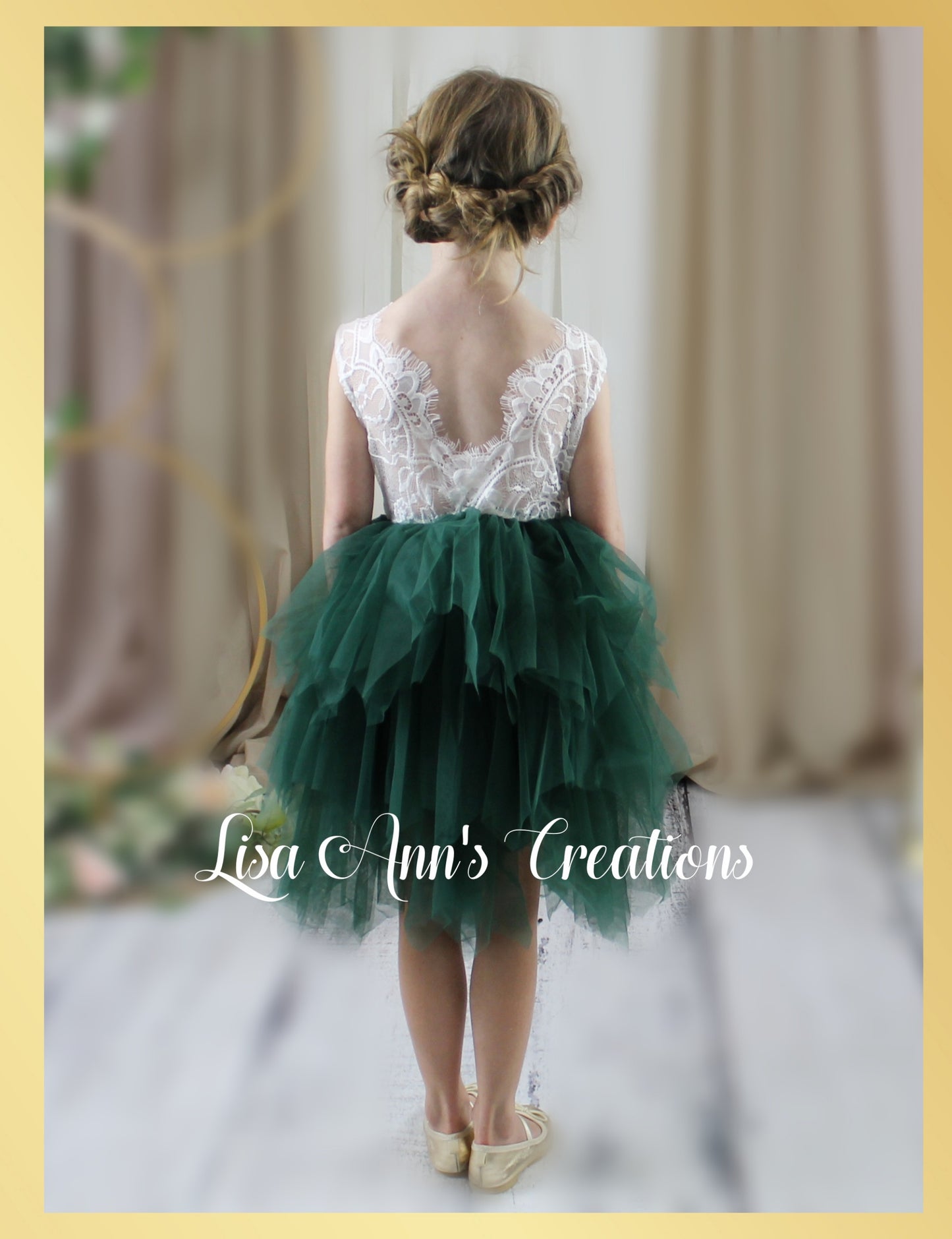 Girls Christmas Dress in Hunter Green