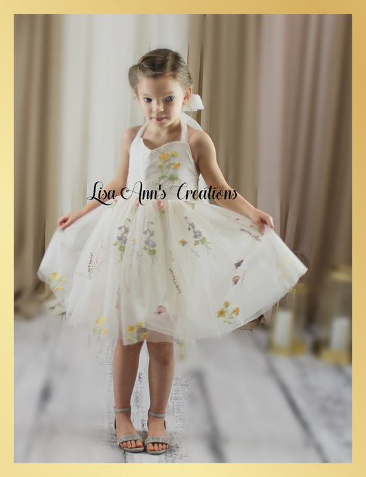 Flower Girl Dress with floral embroidery tulle
