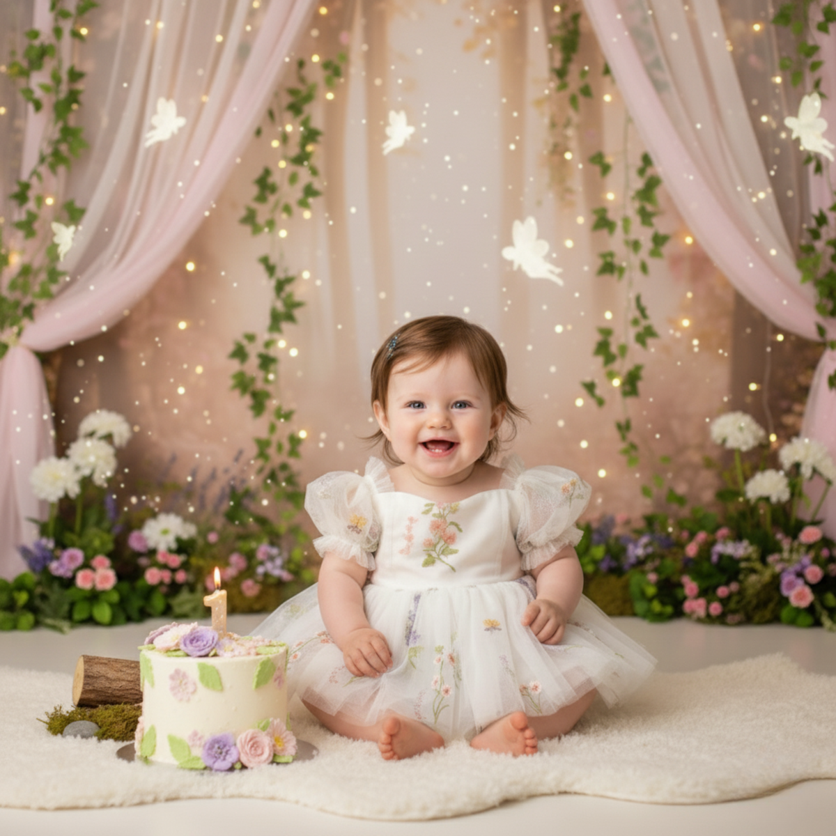 Ivory floral flower girl dress for toddlers and babies. 