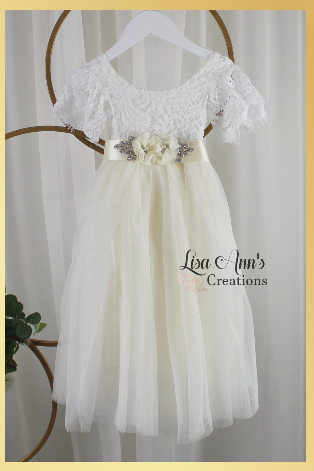 Short Sleeve flower girl dress ivory