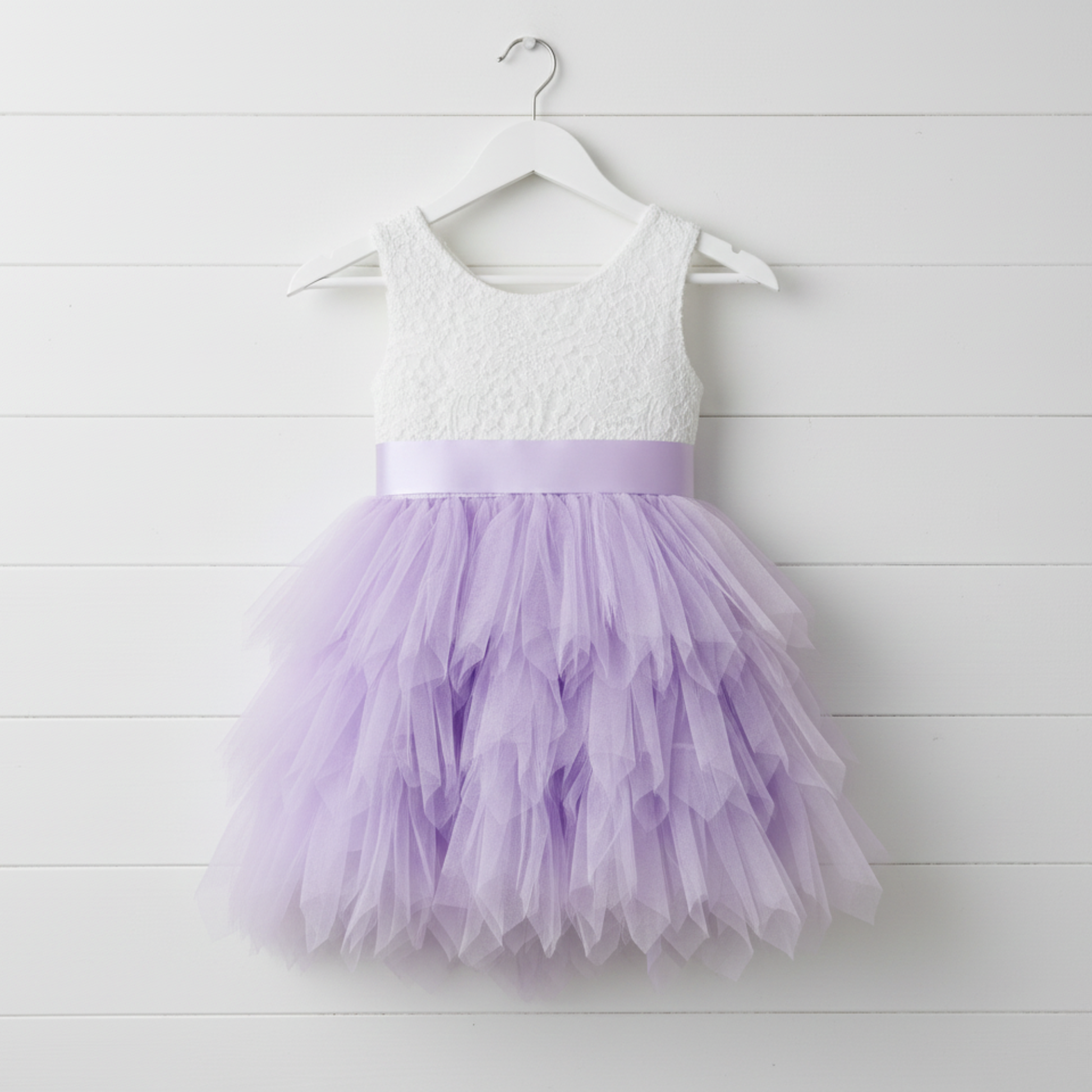 toddler flower girl dress in lavender tulle and white lace sleeveless bodice