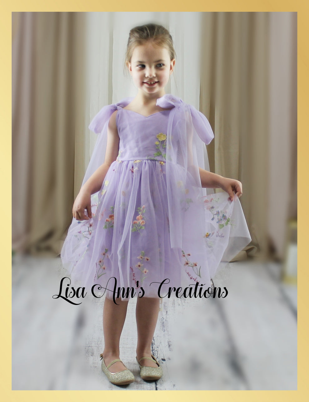 Susanne Lively Girls Faux Silk A-Line Dress - Flutter Sleeves - Lilac Lavender