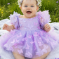 First Birthday Dress in Lavender Ombre Butterflies with built in romper/bodysuit. 
