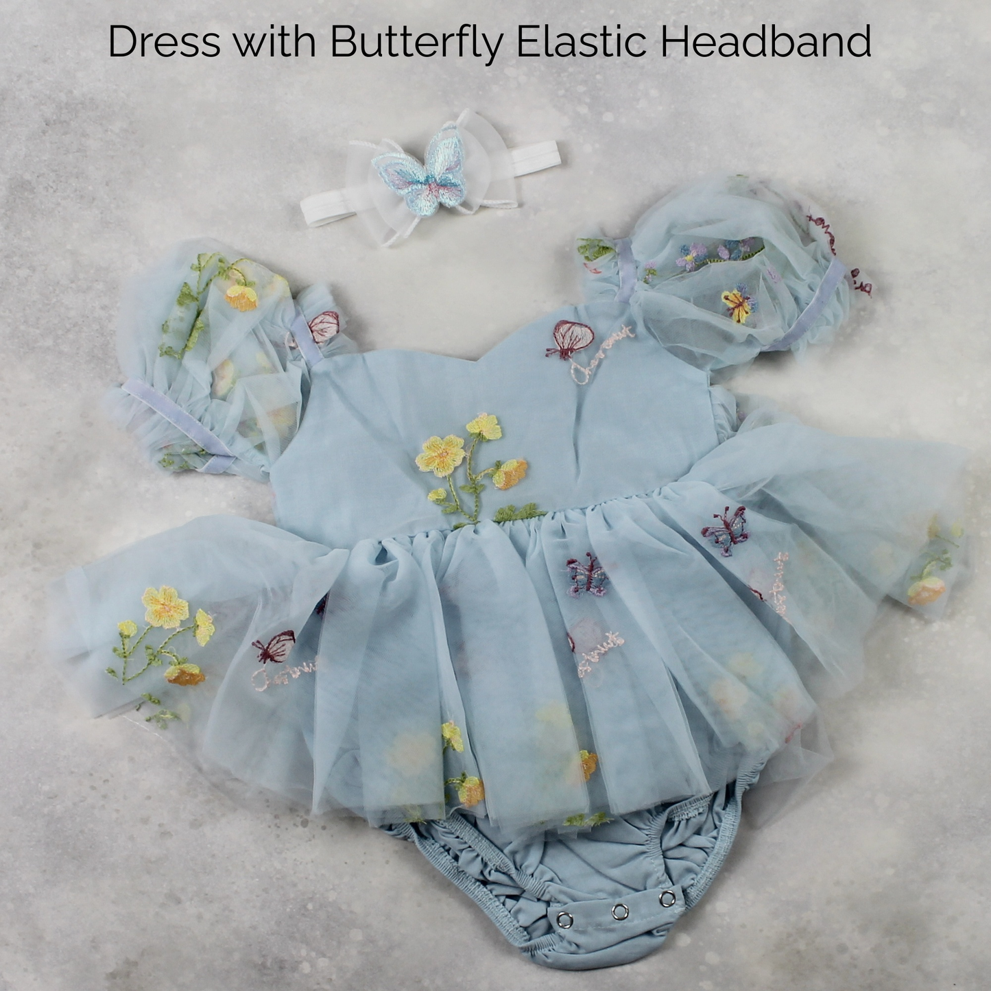 light blue floral romper with headband