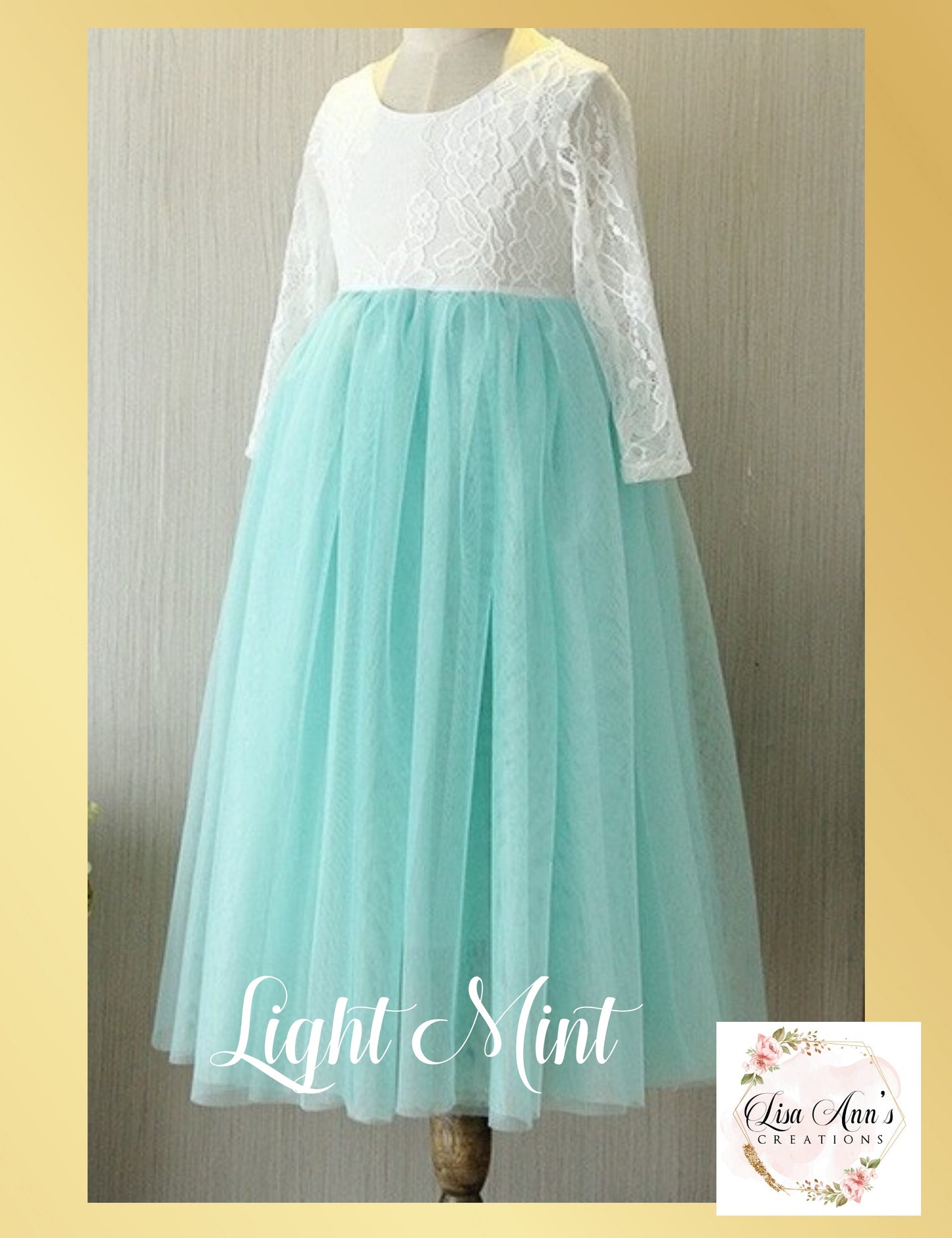 flower girl dress light mint green tulle with what lace long sleeves